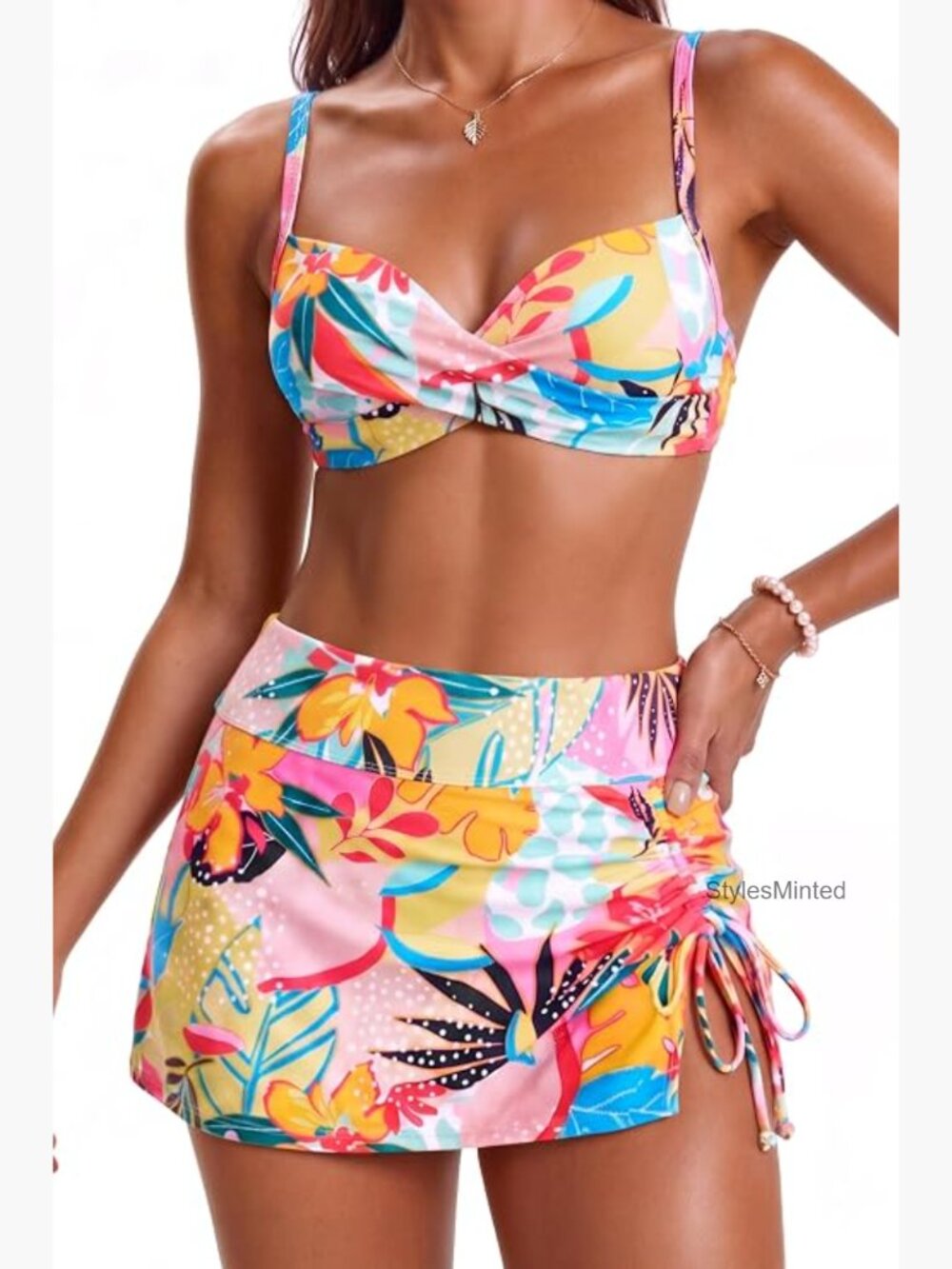 Women's Underwire Bikini Set with Swim Skirt Tummy Control High Waist